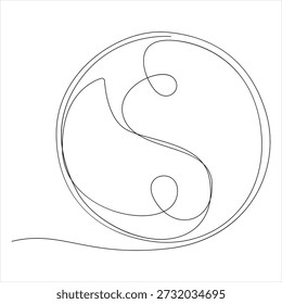 Continuous editable line drawing of yin yang symbol one line drawing of yin yang icon