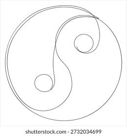 Continuous editable line drawing of yin yang symbol one line drawing of yin yang icon