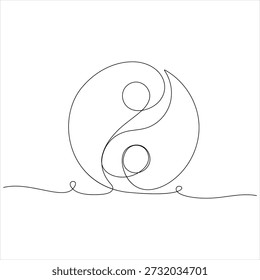 Continuous editable line drawing of yin yang symbol one line drawing of yin yang icon