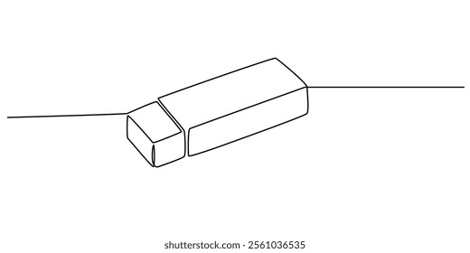 continuous eraser drawing in one line,  school supplie, Back to school one line continuous drawing. rubber eraser. outline pro vector illustraton, Eraser continuous one line drawingo of simple. 