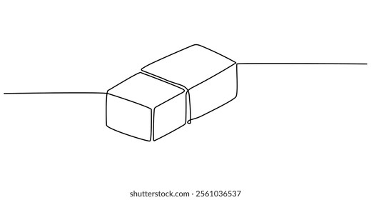 continuous eraser drawing in one line,  school supplie, Back to school one line continuous drawing. rubber eraser. outline pro vector illustraton, Eraser continuous one line drawingo of simple. 