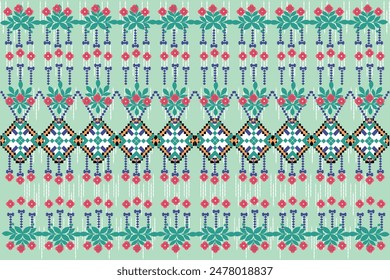 Continuous fabric pattern mixed with beautiful colorful flowers. In style.