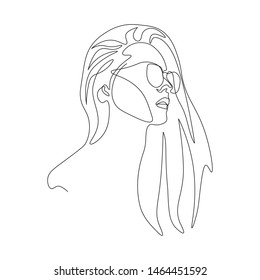 Continuous fashion line drawing hair  style concept. Beautiful minimalist woman, vector illustration