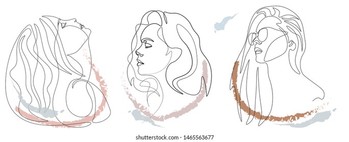 Continuous fashion one line drawing hair face style concept. Beautiful minimalist woman, vector illustration.