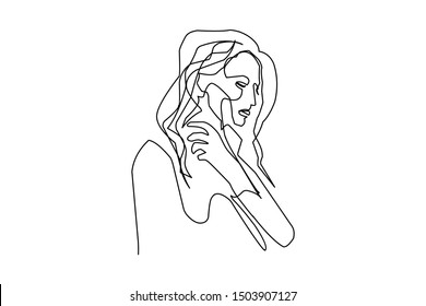 Continuous fashion one line drawing faces hair style concept. Beautiful minimalist women, vector illustration

