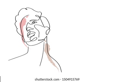 Continuous fashion one line drawing faces hair style concept. Beautiful minimalist women, vector illustration
