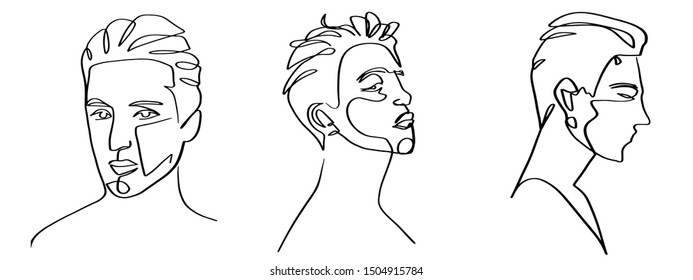 Continuous fashion one line drawing faces hair style concept. Beautiful minimalist women, vector illustration
