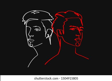 Continuous fashion one line drawing faces hair style concept. Beautiful minimalist women, vector illustration
