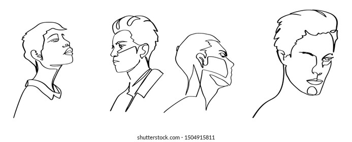 Continuous fashion one line drawing faces hair style concept. Beautiful minimalist women, vector illustration
