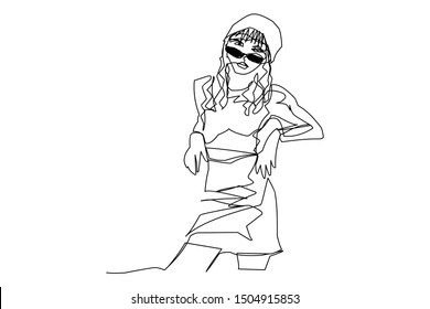 Continuous fashion one line drawing faces hair style concept. Beautiful minimalist women, vector illustration
