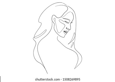 Continuous fashion one line drawing faces hair style concept. Beautiful minimalist women, vector illustration