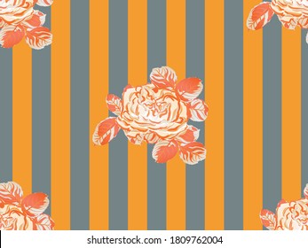 Kontinuierliches Blumendesign.Sommerspitzen Blätter und Schuhbekleidung Textur. Botanische Rosenblütenbekleidung Print. Rostorange und gelber, Girly Hawaiian Peony Hintergrund. Rose Nahtlose Muster.
