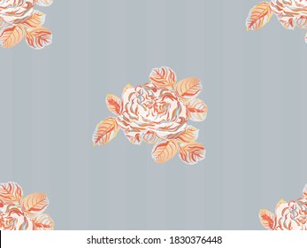 Continuous Floral Design.Summer Peonies Leaves and Buds Sleepwear Texture. Rust Orange and Yellow Girly Hawaiian Peony Background. Botanic Rose Flower Swimwear Print. Rose Seamless Pattern.