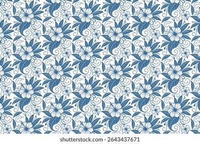 continuous floral outline for home textile print with detailed botanical sketches for stylish wrapping and pillow fabric designs

