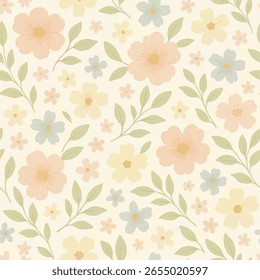 Padrão floral contínuo criado com técnica digital, dando uma sensação quente e brilhante, adequado para impressão e design de fundo.