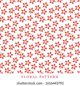 Continuous Floral Pattern in red color with green leaves