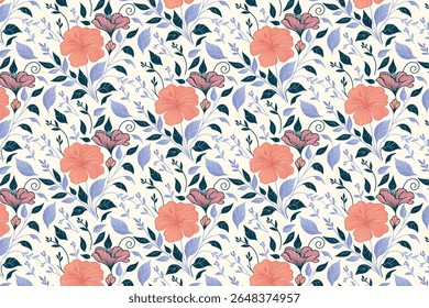 continuous floral sketch pattern in seamless layout with fine one line roses and leafy elements for fabric printing and wrapping paper production


