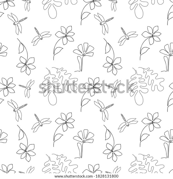 Continuous Flower Illustration, One Line Art\
Flowering Blossom