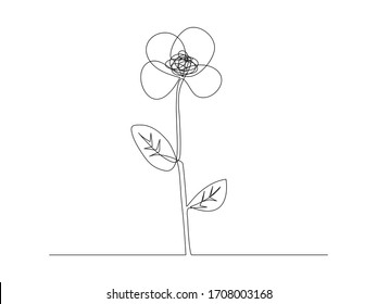 Ilustración vectorial de la línea de flores continua aislada en fondo blanco