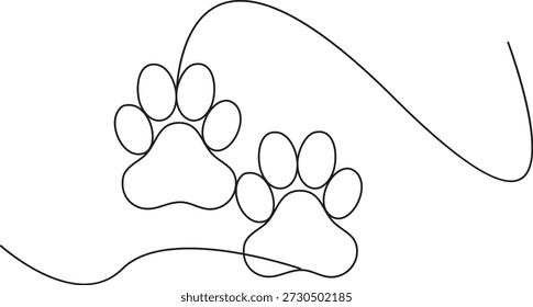 Concepto de diseño minimalista de línea fluida continua con dos estampados de patas de animales caminantes