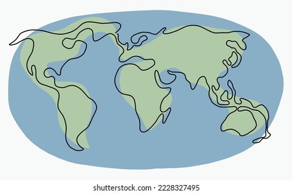 Continuous freehand drawing world map. Vector illustration.