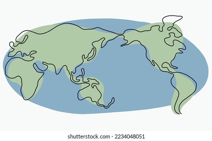 Continuous freehand drawing world map. Vector illustration.