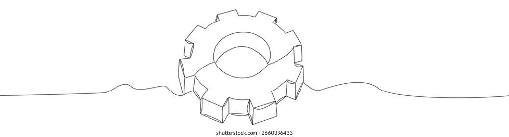 Ilustración vectorial continua de engranajes en estilo de arte lineal simple, perfecta para ingeniería, maquinaria, procesos mecánicos, automatización y conceptos de sistemas industriales con un diseño mínimo limpio.