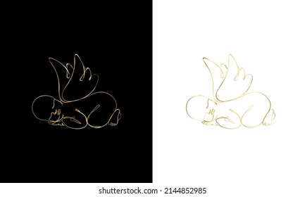 Dibujo continuo de oro de una línea de un pequeño ángel de bebé Arte personalizado Angel Baby Line, Memorial de Arte Infantil, Pintura Minimalista del Bebé, Obra de arte recién nacida, Decoración de guardería