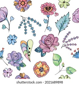 Continuous graphics of colorful flowers made up of hearts