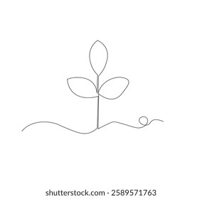 Continuous groth plant tree drawing one line from line vector art isolated white background, vector illustrasion