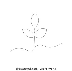 Continuous groth plant tree drawing one line from line vector art isolated white background, vector illustrasion