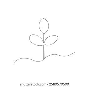 Continuous groth plant tree drawing one line from line vector art isolated white background, vector illustrasion