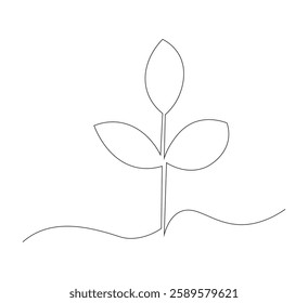 Continuous groth plant tree drawing one line from line vector art isolated white background, vector illustrasion