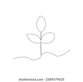 Continuous groth plant tree drawing one line from line vector art isolated white background, vector illustrasion