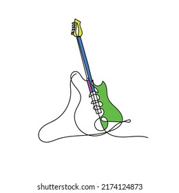 continuous guitar line with color. simple guitar line art