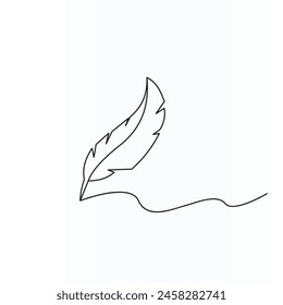 Continuous hand drawing of line art bird feathers on white background. Abstract vector illustration