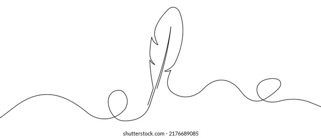 Continuous hand drawn for bird feather on white background. Abstract vector illustration. Vector 10 EPS.