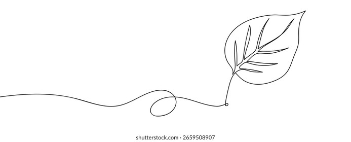 Continuous hand drawn line, leaves, isolated Simple art lines, vector on transparent background.