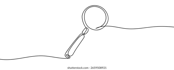 Continuous hand drawn line, magnifying glass, looking for target Simple art lines, vector on transparent background.