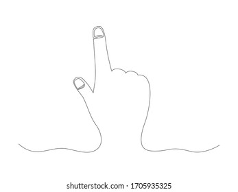 Continuous hand gestures line stock vector illustration isolated on white background. Finger up show and touch one line.