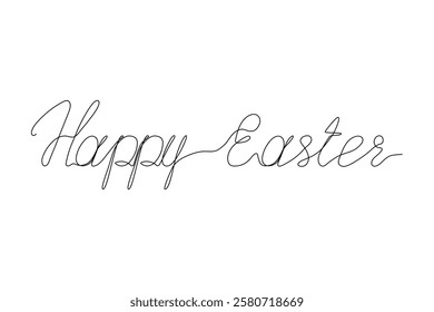 Continuous hand lettering happy easter in black on white background.