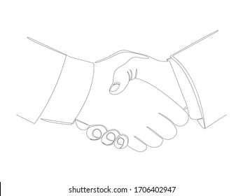 Continuous handshake line stock vector illustration isolated on white background. Business agreement concept.