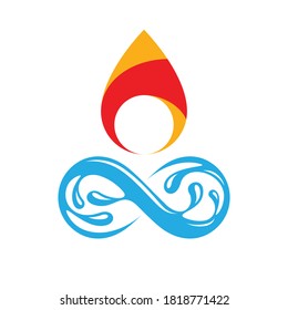 Continuous harmony between water and fire nature elements, vector limitless illustration for use in advertising.