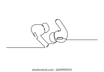 Continuous headphone one line drawing, Earphones, Line art with on white background.