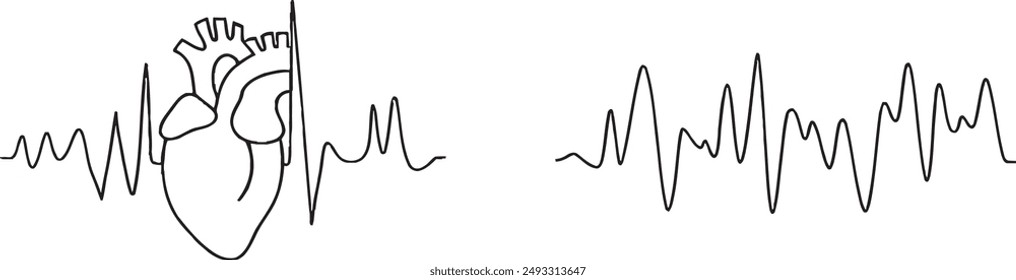 Continuous heart cardiogram one line drawing isolated on white