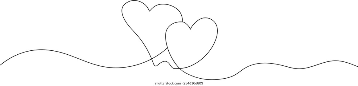 Dibujo de línea dibujado a mano de corazón continuo. Símbolo de amor. Dibujo de línea continua del corazón. Corazón de contorno único para el diseño del amor. Corazones de boceto de arte de una sola línea.  