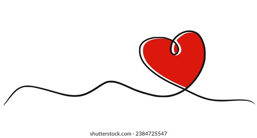 Continuous heart pattern and colorful love sign. Thin linear heart pattern and romantic symbols in a simple linear style. Minimalistic linear heart. Vector illustration in doodle style