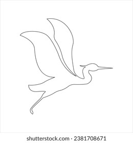 Icono de dibujo de línea única heron continua ilustración de contorno vectorial