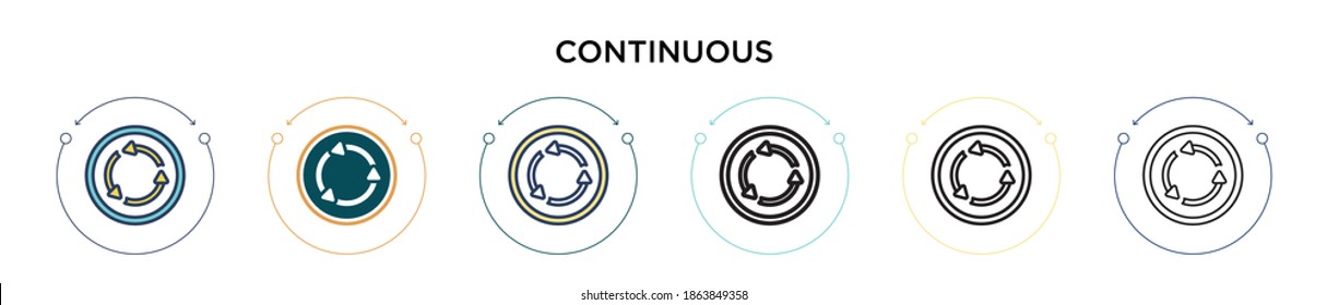 Continuous icon in filled, thin line, outline and stroke style. Vector illustration of two colored and black continuous vector icons designs can be used for mobile, ui, web