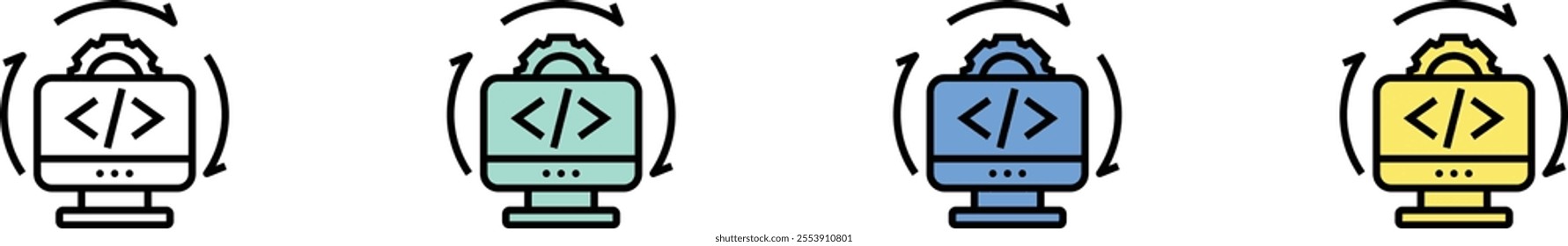 continuous icon. Outline, Green, Blue and Yellow Style Design Isolated On White Background